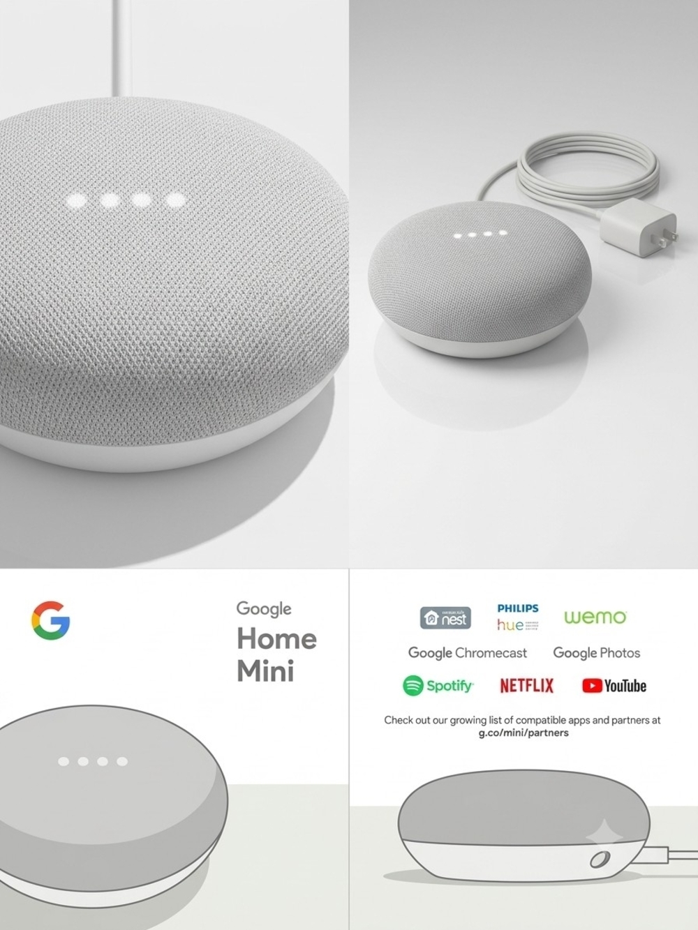 Google Home Mini Smart Speaker - Chalk Gray